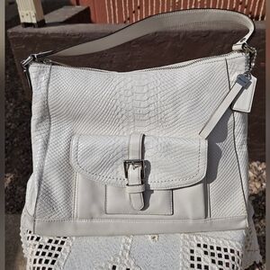 Coach Charlie Python Embossed White Leather Hobo Bag with Front Pocket F31283